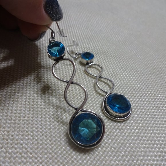 Gorgeous "BLUE TOPAZ" Handmade Sterling Dangle Earrings #472B - Picture 2 of 3